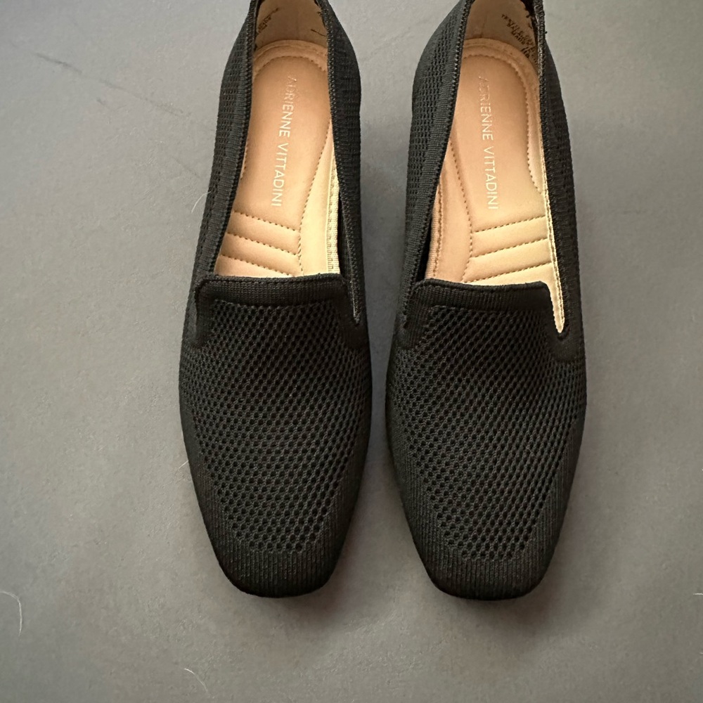 Adrienne Vittadini Black Knit Slip-On Loafers with Cushioned Insole